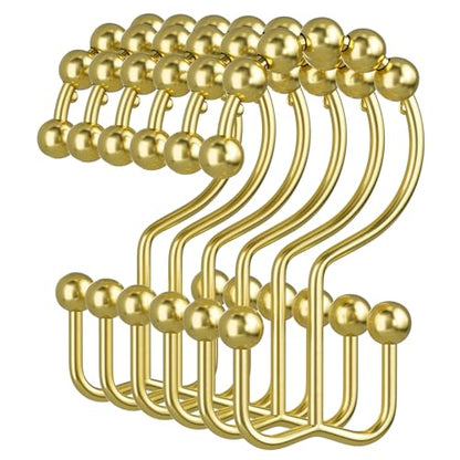 Gold Shower Curtain Hooks, 12PCS Rust-Resistant Metal Double Shower Curtain Rings for Curtain Rolling Shower Hooks, Shower Rings for Bathroom Shower Curtain Rod - color: Gold, style: Modern - Double Hooks