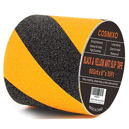COSIMIXO 6" x 35Ft Black&Yellow Heavy Duty Anti Slip Tape for Stairs Outdoor/Indoor Waterproof Grip Tape Safety Non Skid Roll for Stair Steps Traction Tread Staircases Anti-Slip Strips - size: Black&Yellow 6" x 35Ft