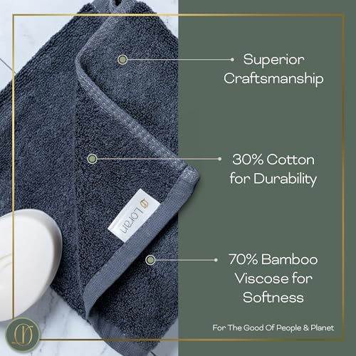 Charcoal Grey Extra Large Washcloths Set of 6 Soft Body Cloths 13” x 13” 70% Viscose Derived from Bamboo, 30% Cotton Spa-Like Feel Silky for Skin Cleansing - color: Charcoal
