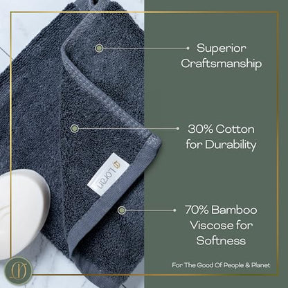 Charcoal Grey Extra Large Washcloths Set of 6 Soft Body Cloths 13” x 13” 70% Viscose Derived from Bamboo, 30% Cotton Spa-Like Feel Silky for Skin Cleansing - color: Charcoal