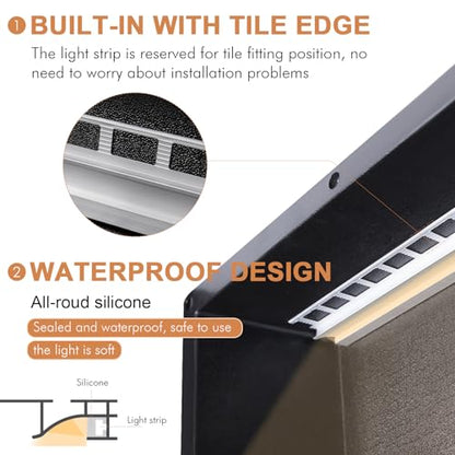 LED Shower Niche Insert Tile Ready, 14"X50" Niche for Shower Wall | Waterproof Recessed Shower Niche, Bathroom Wall Niche No Tile Needed, Wall Shelf with Removable Light Can DIY, Black