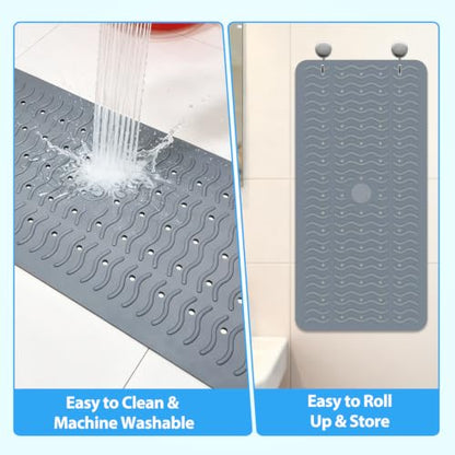 Non Slip Bathtub Mat & Shower Mat, 31x15'' Anti Slip Bath Mat for Tub, Soft TPE Anti-Skid Bathroom Mat with 194 Suction Cups & Drain Holes, Wave-Textured Grip, Machine Washable, Grey - color: Grey