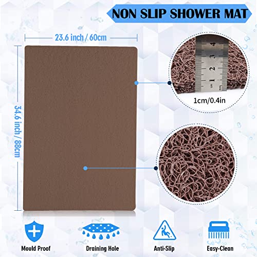 godehone Shower Mats Non Slip Without Suction Cups, PVC Loofah Bathroom Mats, Loofah Mats for Shower and Bathroom, Quick Drying, 23.6× 34.6 Inch, Brown - color: Brown, size: 34.6" x 23.6" (Rectangular)