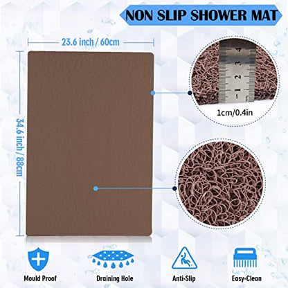 godehone Shower Mats Non Slip Without Suction Cups, PVC Loofah Bathroom Mats, Loofah Mats for Shower and Bathroom, Quick Drying, 23.6× 34.6 Inch, Brown - color: Brown, size: 34.6" x 23.6" (Rectangular)