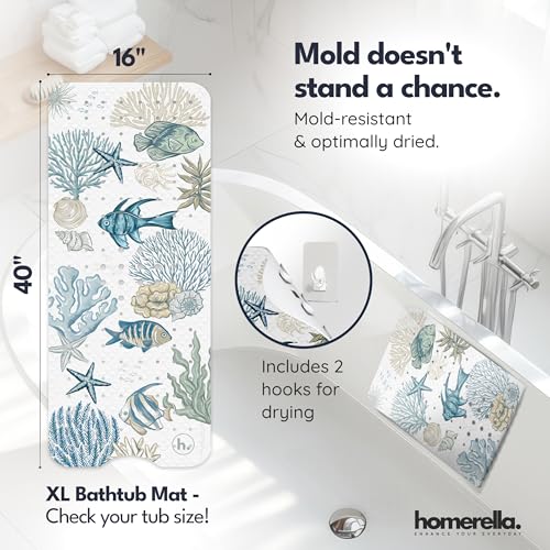 homerella Bathtub Mat Non Slip Kids 40x16 Baby Bath Mat Non Slip Anti Mold | 100% BPA Free, Non Toxic, Mildew Resistant, Machine Washable, Extra Long Kids Bath Mat for Tub Non Slip, Toddler Bath Mat - color: Neutrals Reef, size: 40" x 16" (Rectangular)