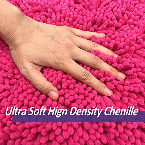Hot Pink 2 Piece Bathroom Set Bathroom Rugs Bath Mat Set Bath Rugs | Bath Mats for Bathroom Non Slip Thick Soft Chenille Bath Rug Set, Door Mat for Kitchen/Living Room -20" x 32"/16" x 24"- - color: Rose Red