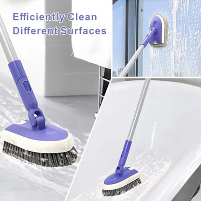 Tile Tub Scrubber Brush, Shower Scrubber Cleaning Brush with Long Handle | 2 Detachable Cleaning Heads, 180° Swivel Head for Cleaning Bathroom Kitchen Wall Tub Tile Shower