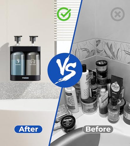 Shampoo and Conditioner Dispenser Shower Soap Dispenser 2 Chamber No Drill Shampoo Dispense for Shower Wall Mounted Shower Shampoo Dispenser 2 Chamber for Bathroom Hotel 2 * 13.37 fl.oz Black - color: Black-2