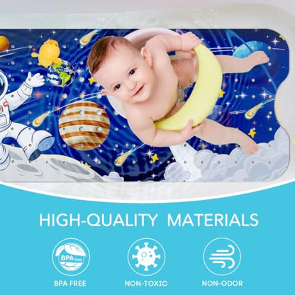 SHUCHING Baby Bath Mat for Tub Non Slip-40x16 Inch, Space Astronaut | Bathtub Mat for Kids & Toddler Mold Free, Long Shower Mat for Inside Shower with Suction Cup, Machine Washable - color: Space