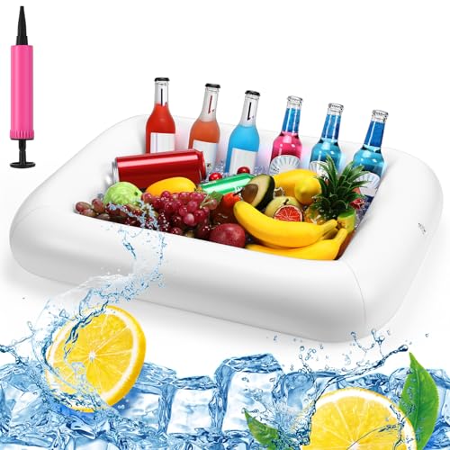 FillTouch Rectangular Inflatable Serving Bar Floating Drink Holder for Pool Inflatable Cup Holders Hot Tub Accessories, Adults Swimming Fun Drink Floats for Swimming Pool Party(White) - color: White