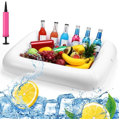 FillTouch Rectangular Inflatable Serving Bar Floating Drink Holder for Pool Inflatable Cup Holders Hot Tub Accessories, Adults Swimming Fun Drink Floats for Swimming Pool Party(White) - color: White