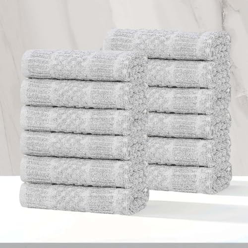 Superior Naples Viscose Cotton Blend Medium Weight Small Towels, For Kitchen, Bathroom, Shower, Spa, Plush, Quick Dry, Ultra-Soft Essentials, Ribbed Design, Face Towels Washcloths, Set of 12, Platinum - color: Platinum, size: Washcloth - 12PC
