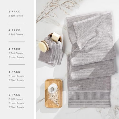 Texere 100% Organic Cotton Rice Weave Jacquard 700 GSM Luxury Bath Towel Sets - Ultra Soft and Absorbent Hotel Quality, 2 Large Bath Towels, 2 Hand Towels, 2 Washcloths (Rice Weave, Charcoal, 6 Piece) - color: Charcoal (Rice Weave)