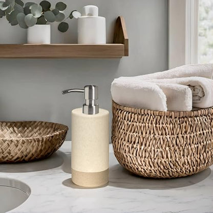 Bathroom Accessories Set 4, Beige Soap Dispenser for Bathroom, Toothbrush Holder,Tumbler Cup and Soap Dish, New Apartment Essentials, Modern Beige Bathroom Décor (Rustic) - style: Rustic