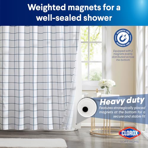 Clorox Bathroom Waffle Windowpane Pattern Shower Curtain with Waterproof Lightweight PEVA Liner Set, Standard Size, Metal Grommets, No Hooks 72" x 72" - 2 Pc Set - Navy Blue w Frosty PEVA - color: Navy Waffle Windowpane - Standard