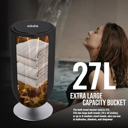 Large 27L Bathroom Towel Warmer Dryer – 5-Min Rapid Heat, 4 Modes, Auto Flip-Top, Aromatherapy, Night Light & ETL Certified for Towels, Blankets & Clothes. (Black) - color: Black (Flip Top)