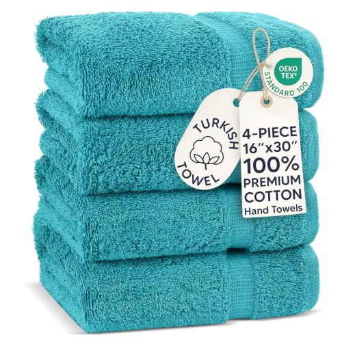 Chakir Turkish Linens 4 Piece Hand Towels, 100% Cotton Turkish Towels for Bathroom, Luxury Soft Absorbent Hand Towel Set, 16 x 30 Inches, Aqua - color: Aqua