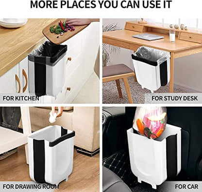 Hanging Trash Can for Kitchen Cabinet, Wall-Mounted Trash Can Foldable Waste Bins for Door Bedroom Dorm Room Car - Large Capacity 9L (White)