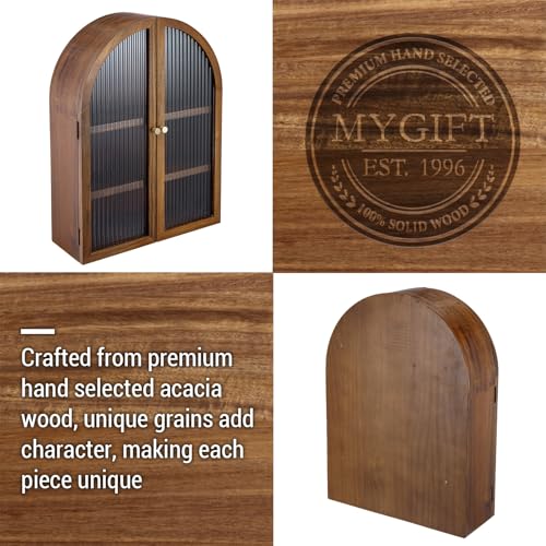 MyGift Medicine Cabinet, Arched Wall Cabinet, Bathroom Medicine Wall Mounted Cupboard, Mid Century Style Floating Storage Cabinet with Glass Door, Natural Acacia Wood