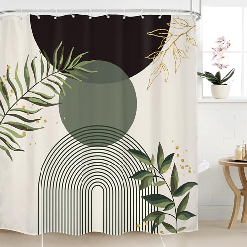 Dark Green Boho Black Bohemian Abstract Bathroom Shower Curtain Set | Teal Geometry look; 72"W x 72"L. waterproof HD print, quick-dry fabric and free hooks for easy setup. - color: A-04black Green, size: 72"W x 72"L (Pack of 1)