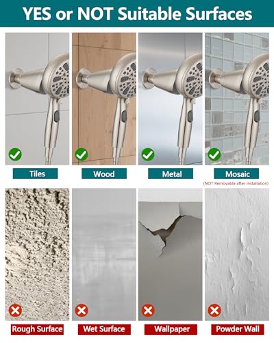 Adjustable Shower Holder Compatible with Delta Fit Kohler Magnetic Handheld Showerhead - 3M VBH Adhesive Tape for Strong Hold, No Drill, Any Height Use, Brushed Nickel - size: Brushed Nickel