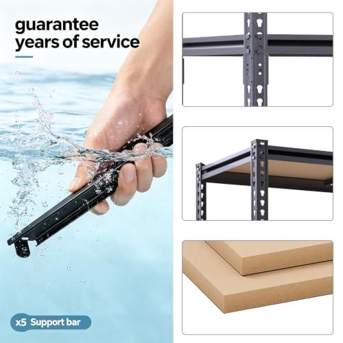 72" H Heavy Duty Garage Shelving, 2400LBS Capacity 5-Tier Storage Shelves,Adjustable Industrial Metal Garage Shelves for Basement Pantry Kitchen Warehouse, 16" D x 36" Wx72 H,Black - size: 16"D x 35.5"W x 72"H(Metal Board)