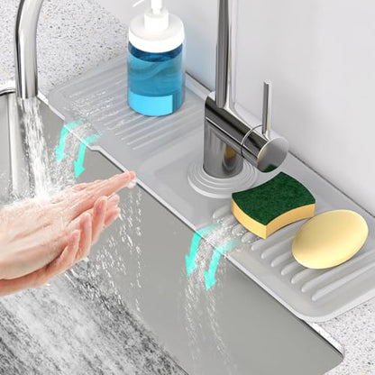 17.7'' Faucet Mat for Kitchen Sink [5°Slope Fast Self-draining] Kitchen Sink Splash Guard Silicone Sink Faucet Mat Splash Guard Kitchen Sink Area Tidy Splash Faucet Guard Draining Mat-Light Gray - color: Light Gray, size: 17.7" x 5.5"