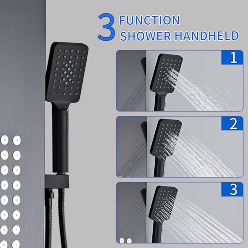 Lengthened Shower Panel Tower System Rain Shower Head | Rainfall Waterfall Shower,Handheld High Pressure Rain Massage System(Black) - color: Black, style: Upgrade and lengthen