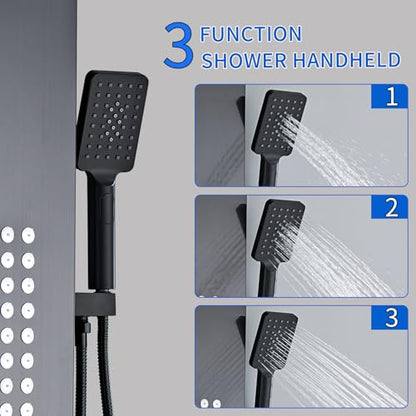 Lengthened Shower Panel Tower System Rain Shower Head | Rainfall Waterfall Shower,Handheld High Pressure Rain Massage System(Black) - color: Black, style: Upgrade and lengthen