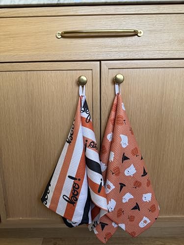 Kitchen Towels, Dish Towels for Kitchen, 2 Pc Kitchen Towel Set | Microfiber Waffle Towels, 16 x 26 inches, with Hanging Loops, Reusable Tea Towels, Cute Kitchen Towels - 2 Pack - color: Halloween Boo
