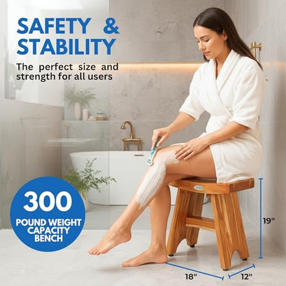 EcoDecors Teak Shower Bench 18", 300 lb Capacity – Waterproof Teak Bath Seat for Adults - Compact Spa Stool for Small Bathrooms & Walk-in Showers with Slip-Resistant Feet - size: 18" bar