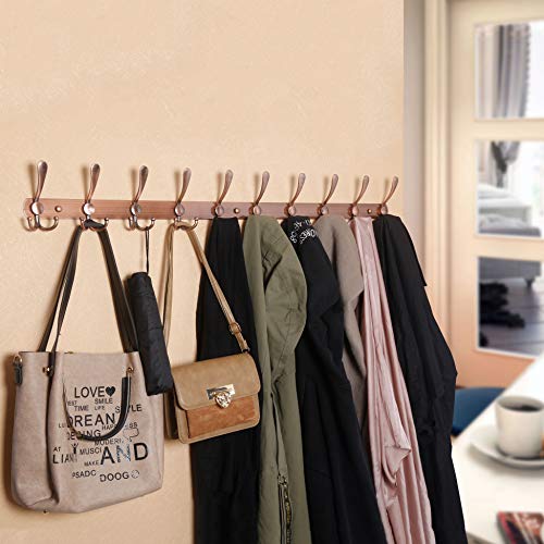 WEBI Coat Rack Wall Mount,Coat Hanger Wall,Coat Hooks Wall Mount,Wall Coat Rack,Hook Rack Rail,5 Triple Hooks for Hanging Coats,Jacket,Clothes,Antique Copper - color: R/Antique Copper, size: 1 Pack