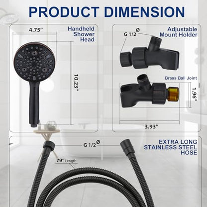 High Pressure 10 Setting Handheld Shower Head, 5" Detachable Showerhead Spray Built-in Power Wash to Clean Tub, Tile & Pets, 79" Extra Long Stainless Steel Hose, Adjustable Bracket - Oil Rubbed Bronze - color: Oil Rubbed Bronze