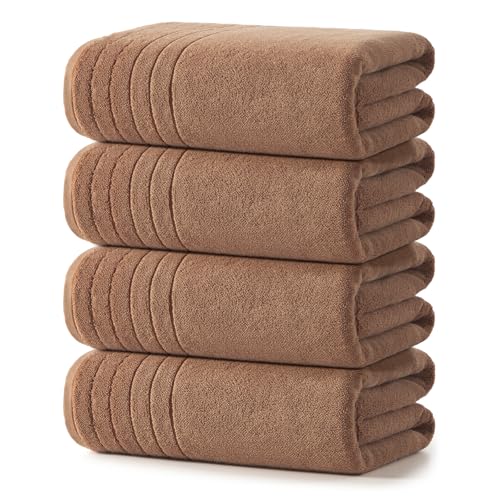REDKISS Luxury Bath Towels Set of 4, 35x70 in, Highly Absorbent & Quick Dry, Super Soft Extra Large Premium Thick Cotton Brown Bath Sheets for Shower, Hotel, Bathroom, Spa - color: Brown01, size: Set of 4
