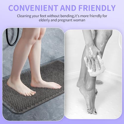 Yolife Shower Foot Scrubber Mat, Anti-Slip Bath Mat with Scrub Bristles, Soft Shower Foot Massager with Strong Suction Cups for Soothe Achy Feet,27.5'' x 15.7'' - color: Grey, size: 27.5" x 15.7" (Rectangular)