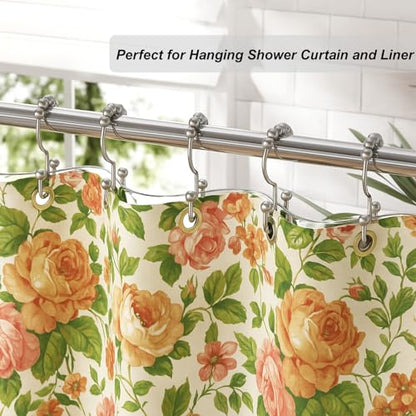 Shower Curtain Hooks Rings Set of 12, Stainless Steel Rust-Resistant Metal Double Glide Shower Curtain Hooks for Bathroom Shower Rods, Smooth Roller Balls, Matte Nickel