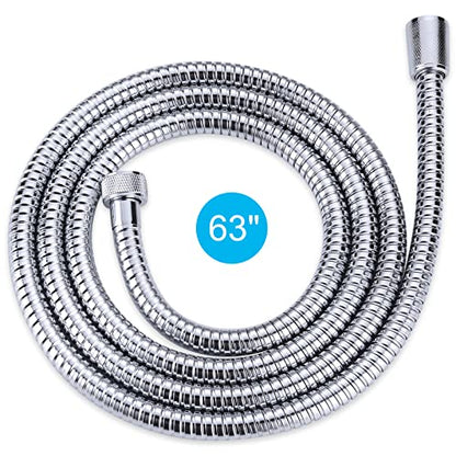 Chrome Finished Shower Hose 63 inches, Shower Hose Extra Long for Shower Head Flexible SUS 304 Stainless Steel Bidet hose for Bathroom Bathing Toilet Cleaning | Stainless Steel Material, Stretchable Design, Tangle-Free Design, Double Buckle Design, Handhe