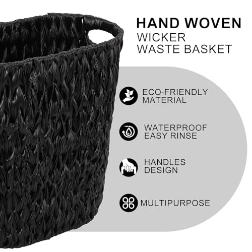 XLHOMO Black Bathroom Accessories Set with Wicker Trash Can, Black Bathroom Accessories Set Bathroom Sets Small Waste Basket Bathroom Trash Can for Bedroom Bathroom - size: Wicker Bathroom Set, style: Black