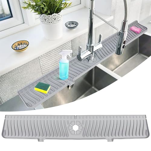 30 Inch Kitchen Sink Splash Guard, Large Size Faucet Mat for Kitchen Sink, Longer Silicone Faucet Handle Drip Catcher Tray for Kitchen Countertop, Bathroom, Farmhouse