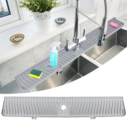 30 Inch Kitchen Sink Splash Guard, Large Size Faucet Mat for Kitchen Sink, Longer Silicone Faucet Handle Drip Catcher Tray for Kitchen Countertop, Bathroom, Farmhouse