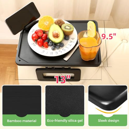Smatdecis Couch Arm Tray Table Sofa Arm Clip, Armrest Tray Table Suitable for Home Drinks/Fast Food/Fruit Etc, Large Size Multi-Function Black(360° Rotating Stand B) - color: Black, size: 13" x 9.4"(360°B)
