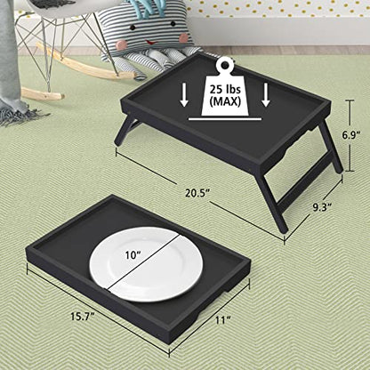 Artmeer FSC 100% Bamboo Bed Tray with Folding Legs, Medium, Black | FSC 100% bamboo bed tray with folding legs, handles and raised edges for meals, laptops, reading and serving in bed. - color: Black, size: Medium