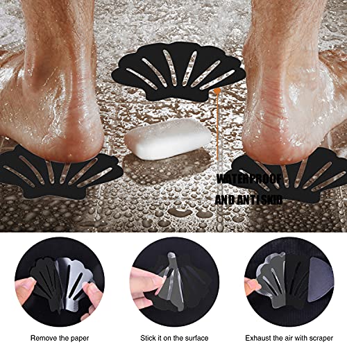 Secopad Non-Slip Bathtub Stickers, 24 PCS Shell Safety Bathroom Tubs Showers Treads Adhesive Decals Scraper (Black) - color: Black