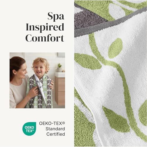 Modern Threads 6 Piece Bath Towel Set – Bathroom Set with 2 Bath Towels, 2 Hand Towels, and 2 Wash Cloths – 100% Cotton, Super Absorbent & Extra Soft – Reversible Natural Vine (Gray) - color: Gray