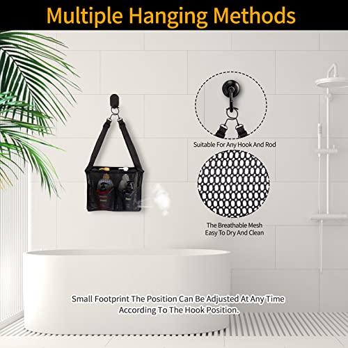 4 Storage Pockets Adjustable Hanging Mesh Bathroom Bag, Shower Caddy College with Hooks, Applied to College Dorm Rooms, Gym, Swimming and RV Travel (Black) - color: Black