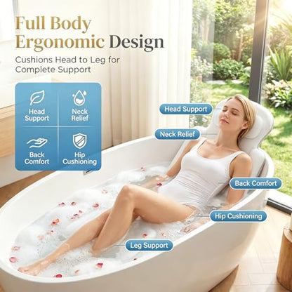 Full Body Bath Pillow, Luxury Bath Cushion with 192 Suction Cups, Bath Pillows for Tub for Head and Neck Support, with Laundry Bag White, 51" x 16" - size: 51" x 16"(Upgrade）