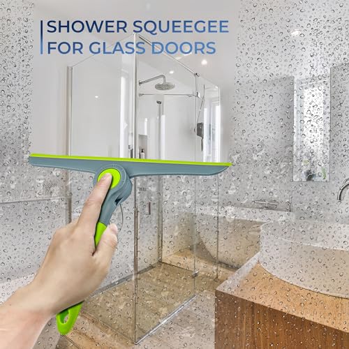 10" Heavy Duty Green, Grey Window Cleaning Squeegee, Handheld Squeegee for Glass Doors, Windows, Car Windshields & More - color: Green