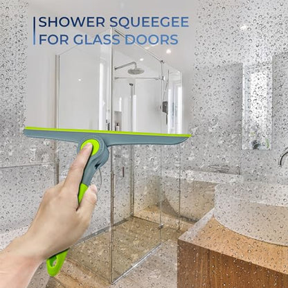 10" Heavy Duty Green, Grey Window Cleaning Squeegee, Handheld Squeegee for Glass Doors, Windows, Car Windshields & More - color: Green