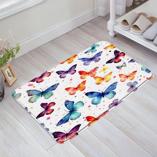 Butterfly Bath Mat Colorful Butterflies Watercolor Wild Animals Aesthetic Memory Foam Bathroom Kitchen Bedroom Livingroom Soft Floor Rug, 19.8"x31.5" - size: 19.8x31.5 Inch(50x80CM)