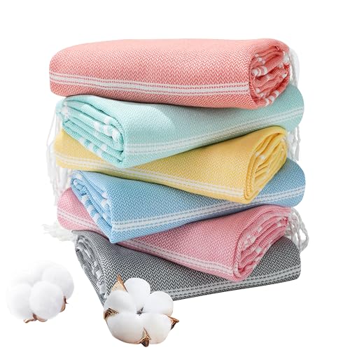 Genovega 6 Packs Oversized Turkish Beach Bath Towel Set Bulk 74"x38" Extra Large Sand Free Quick Dry Swim Camping Pool Clearance Towels Travel Blanket Adult Essentials Multi Stripe - color: Multi Stripe One